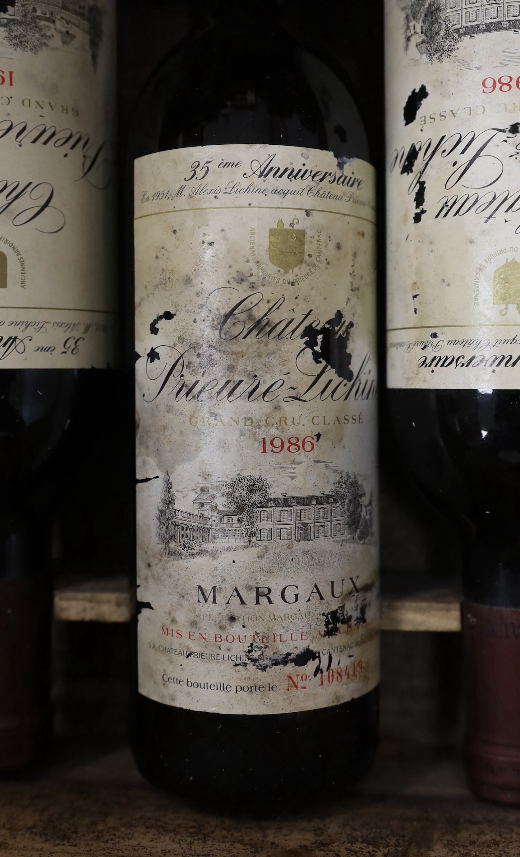 Five bottles of Chateau Pieure-Lichine wine 1986